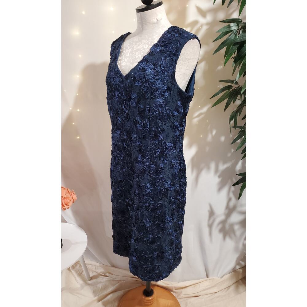 Alex Evenings Rosette Lace Sequin V-Neck Dress Size 12 Blue Wedding Formal Party - Picture 2 of 12